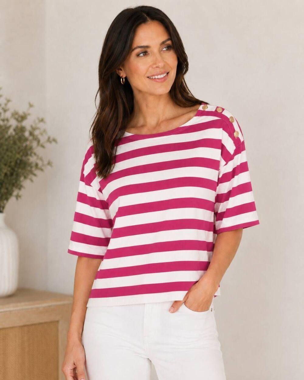 Womens XL J. Crew Pink & White Stripe Top